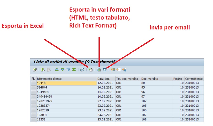 Come esportare le liste ALV da SAP a xls, HTML ed altri formati