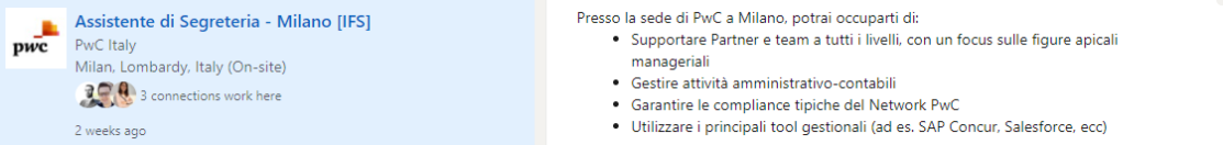 Esempio di una offerta di lavoro in cui si richiede la conoscenza di SAP Concur