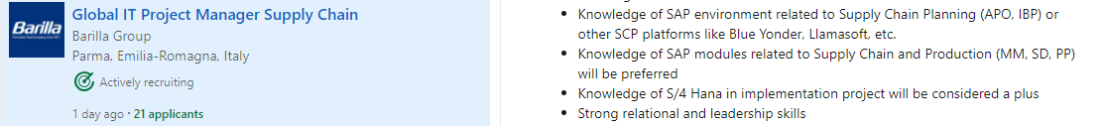 Esempio offerta di lavoro con SAP S/4HANA