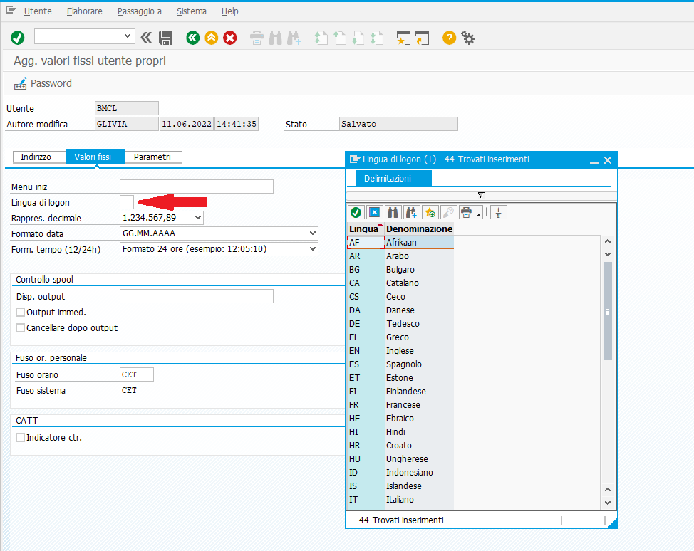 Esempio di utilizzo del tasto F4 in SAP