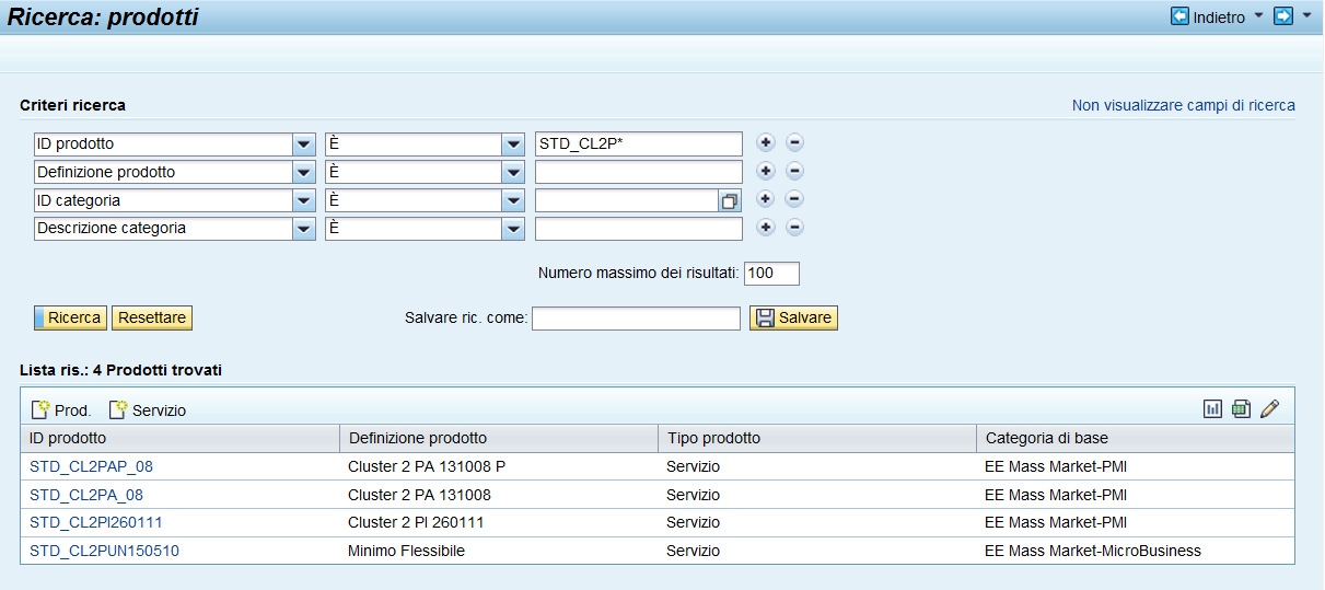 SAP CRM: la schermata di ricerca dei prodotti