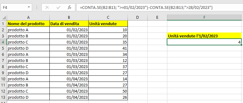 Funzione CONTA.SE esempio 7