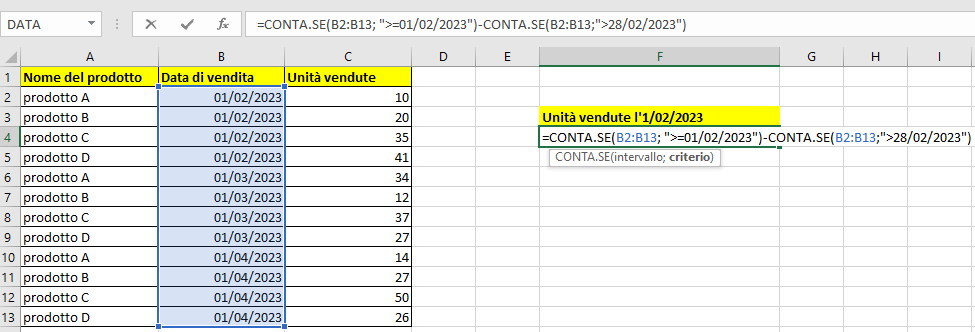 Funzione CONTA.SE esempio 6