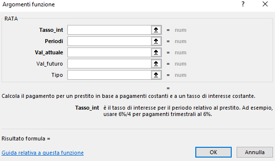 Calcolo rata mutuo tasso fisso: gli argomenti della funzione