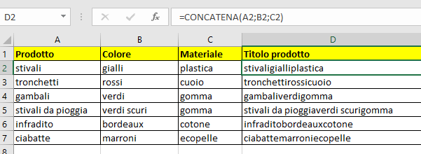 Funzione concatena: prima applicazione