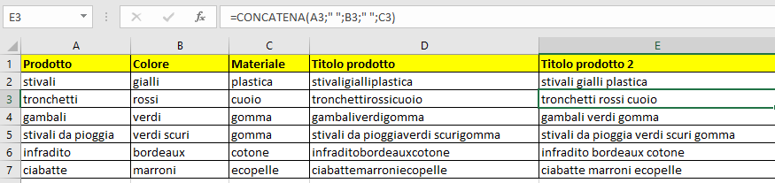 Funzione concatena: seconda applicazione