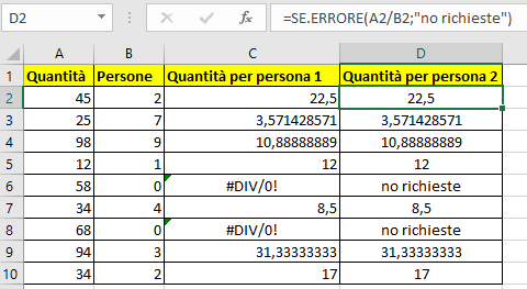 messaggio di errore in Excel