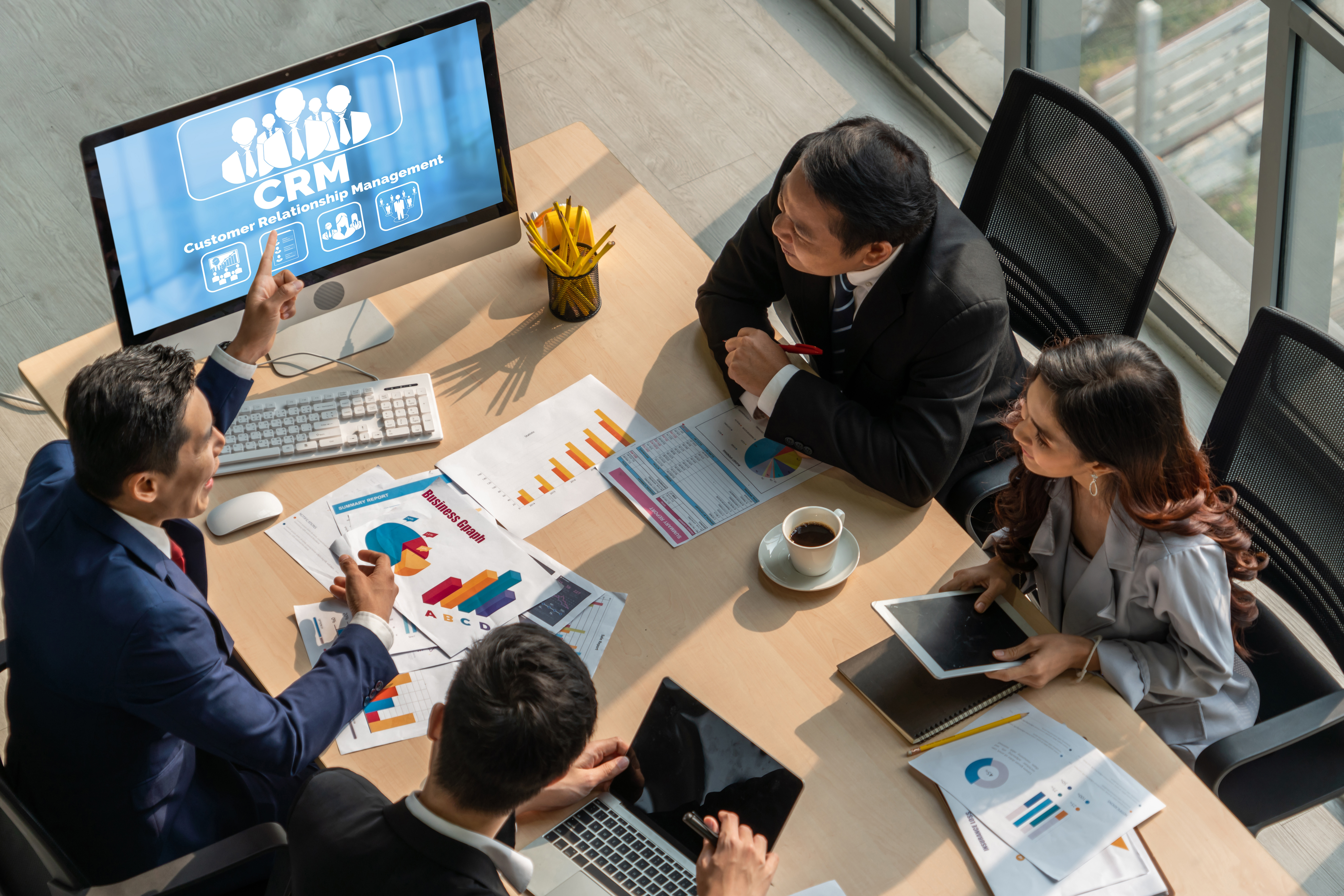 Customer relationship management system on modish computer for CRM business